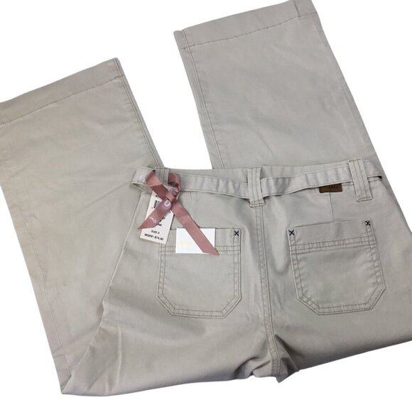 Jag Jeans NWT Wallace Crop Mid Rise Wide Leg Stone Size 0 Khaki Tie Waist Twill - Picture 2 of 7
